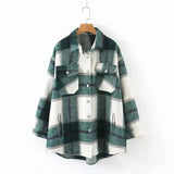 Plaid Shirt Jacekt Loose Oversize Woolen Coat Women Vintage Button Jacket