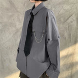 Gray Shirts Women Harajuku Detachable Sleeve Oversized Bf Gothic Blouse with Tie Vintage Streetwear Punk Autumn