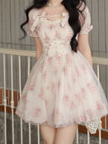 2023 Floral Sweet Mini Dress For Women Print Dress French Female Korean Fashion Cute Party Dresses