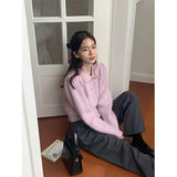 Elegant Knitted Cardigans Women Cropped Patchwork Sweater Coat Korean Solid Slim Knitwear Jackets All Match Jumper