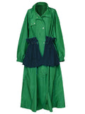 Spring Autumn Extra Long Oversized Green Trench Coat for Women with Big Pockets Drawstring Luxury Designer Fashion