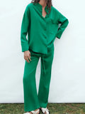 Women Pants Suit Spring Casual Solid Suit Female Long Sleeve Shirt Tops & Trousers Two Piece Sets New