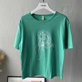 2021 Summer Abstract Character T-shirts Women Cotton Tops Tee Short Sleeve Printing