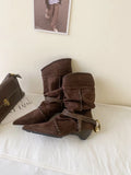 Metal Buckle Coarse And Pointed Velvet Short
