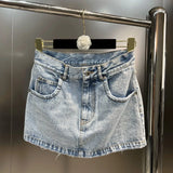 2022 Autumn Turn Down Collar Blue Slim Denim Jacket Short Mini Skirt Two Piece Set Women Outfits