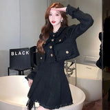 Autumn Winter Product Small Fragrance Style Ladies Two-piece Tweed Long-sleeved Suit Ladies Short Coat High-waisted