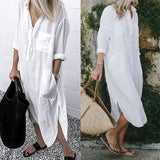 Shirt Dress Spring Summer Lapel Button Long Sleeve Side Split Dresses Elegant Solid Work Office Vestidos Female Tunic