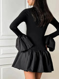 Ruffled Patchwork Long Sleeve Mini Dress- Outfit