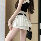 Half-Dress Girl Hottie Thin A-Word Short Skirt Summer New High-Waist College Style Pure Folding