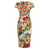 60s Robe De Cocktail Bodycon Dresses For Women Short Sleeve Cotton Slim Fit Office Midi Bandage Evening Party Dress