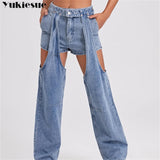 2022 womens high waist y2k Women's Wide leg jeans baggy hollow out woman denim capris Pants jean mom jeans