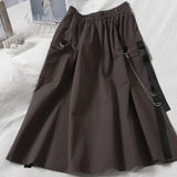 Waist Loose A-line Cargo Skiets chain Side Ring Pocket Midi Long Black Skirt Korean Hip Hop Streetwear Harajuku