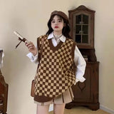 Women's Knitted Vest Oversize Sweater Korean fashion V-Neck Pullover Sleeveless Women's