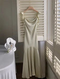 Elegant Satin Bodycon Mermaid Dress for Women Summer Fashion Ruffle Wedding Party Vestido Female Spaghetti Strap