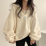 V-Neck Solid Color Oversized HoodieOutfit