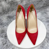 pure color stiletto pointed toe 12cm high heels elegant office handmade daily wear ladies pump red black RM028