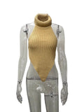 Women's Triangle Irregular Vest Pure Sexual High-Collar Knitted Back Sleeveless Top