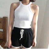 Solid T shirts Women Slim Halter Neck Off-shoulder Camisole Tops Tees Summer Female Tanks