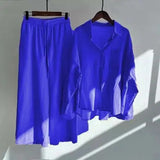 Piece Women's 2022 Cotton Linen Set Retro Oversized Shirt High Waist Wide Leg Pants Set Women Women's Sweatshirt Set