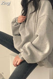 Fleece Autumn Solid Sudaderas Casual Sweatshirts American Pullovers Women High Street Long Sleeve Hooded Half