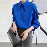 Autumn Office Lady Solid Button Up Bottoming Shirt Female Long Sleeve Simple All-match Blouse Top Women Cardign