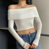 White Long Sleeve Off Shoulder Y2K TopOutfit
