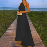 Solid Swing Long Dress 2023 New Sexy Chain Halter Backless Evening Dress Lady Fashion Hollow Out Sleeveless Party