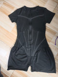 Zingj New Women's Round Collar Solid Color Short Sleeve Zipper Short Jumpsuit Dress