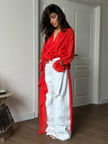 Temperament Niche Lotus Side V-Neck Irregular Drag-And-Drag Chiffon Sleeve