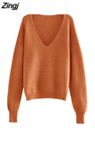 Neck Loose Women Sweater Autumn Winter Fashion Basic Knitted Pullovers Solid Chic Soft Casual Female