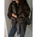 Vintage Pu Leather Oversized Zip Up JacketOutfit