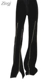 Pants Front Slit Split Zipper Women Elastic High Waist Slim Pants 2023 Autumn Fashion Oversize Casual Trousers