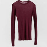 High Quality Plain T Shirt Women Cotton Elastic Basic T-shirts Female Casual Tops Long Sleeve Sexy Thin T-shirt see