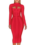 Neck Bandage Dress 2022 Autumn Winter Long Sleeve Bandage Dress Bodycon Women Midi Sexy Party Dress Evening Club