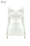 Design Sexy Women's Hollow Out Knit Halter Dress Bodycon Solid Mini Vestidos Woman Dresse Temperament Slim-Waist Long
