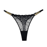 Diamond Metal Chain Lady T-Shirt Trousers Thin Perspective Lace T Pants Thin Cotton Crotch