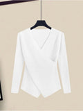 Winter 2 Piece Sets Women Long Sleeve Deep V-Neck Knitting Sweater And Irregular Mesh Patchwork Black Skirt Two Piece