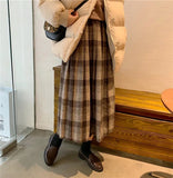 Waist Vintage Plaid Midi Skirts Women Winter Thicken Warm Pleated Skirts Harajuku Saia Mori Girl Cute Lolita Autumn