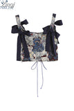 2023 Korean Cute Bear Jacquard Bow Women Suspender Vest Summer Y2K Vintage Casual Sleeveless Off Shoulder Ladies Crop