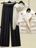 Warm 3 Piece Set Women Pullover Sweater + Wide Leg Pants +Lamb Wool Vest Outfits Knitted Suit Tracksuit Womens