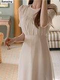 One Piece Midi Dress For Women Elegant Casual Solid Femme Fashion Korean Clothing