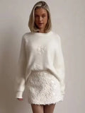 Shooting-2025 Explosion Comfortable Warm Solid Color Round Collar Knitted Tie-Up
