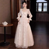 Three-Dimensional Flowers Shoulder Small Tail Dress Bridal Toast Banquet Fairy Fluffy Skirt Evening Dress