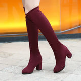 Fashion Knee High Boots Women's Winter Boots Thick High Heel Stretc Long Boots Slip On Autumn Shoes Woman Black
