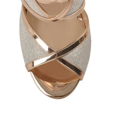 Onlymaker Women's Peep Toe 12 CM Thin High Heels Glitter Cut Out Gold Evening Party Dress Sandals Ankle Strap Open Toe