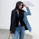 New Autumn Women Personality Suit Irregular Stitching Denim Jacket Spring Fashion Female Slim Small Suit Blazer OL