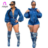 Rompers Solid Blue Long Lantern Sleeve Bow Tie Neck Skinny Playsuits 2022 Autumn Workout Activewear Moto Biker Punk