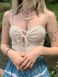Y2K Fairy Grunge Bandage Slip Tops 90s Aesthetics Plaid Textured Straped Backless Hollow Out Cropped Tanks Vintage