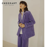 Corduroy Womens Suits Blazer With Pants Purple 2 Piece Sets Fall Outfits 2020 Suit Top And Pants Korean