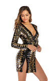 Black Gold Sequins party Dress women Long sleeve Split club Mini summer Dresses bodycon robe femme vintage dress